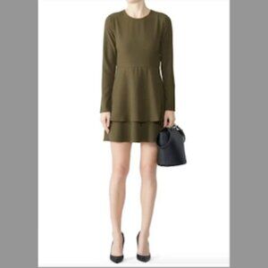 Hutch Olive Cami Dress 10 Green Women's Long Sleeve Tiered Skirt